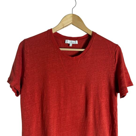 IRO Red 100% Linen Short Sleeve Crewneck Solid T-Shirt Men’s Size Large - Picture 6 of 9